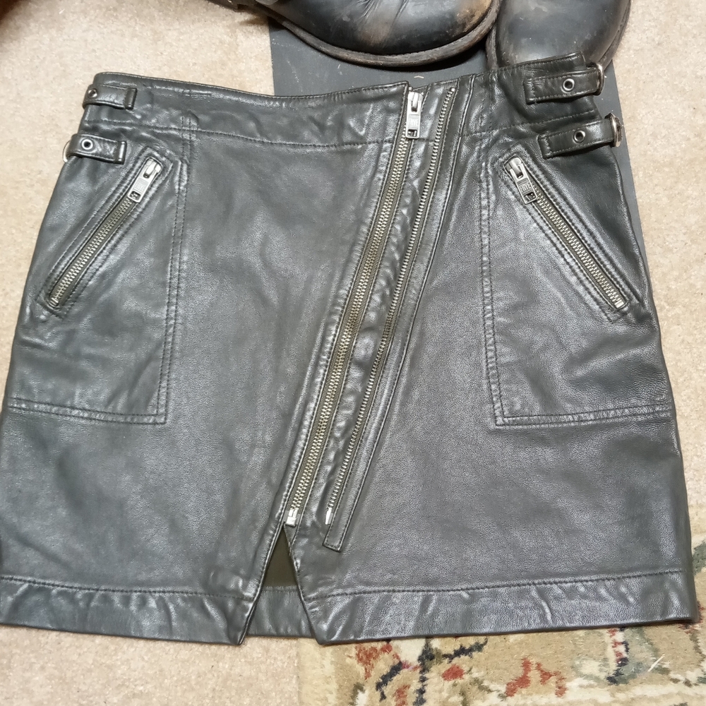 Frye Leather Diya Moto Skirt XS